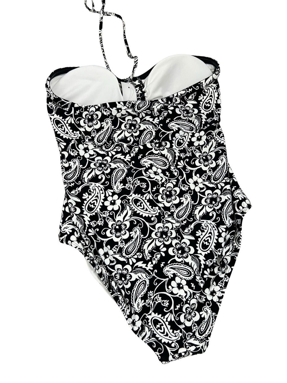 LOFT Beach Cutout Halter One Piece Swimsuit Medium Black White Floral NWT - Picture 3 of 16